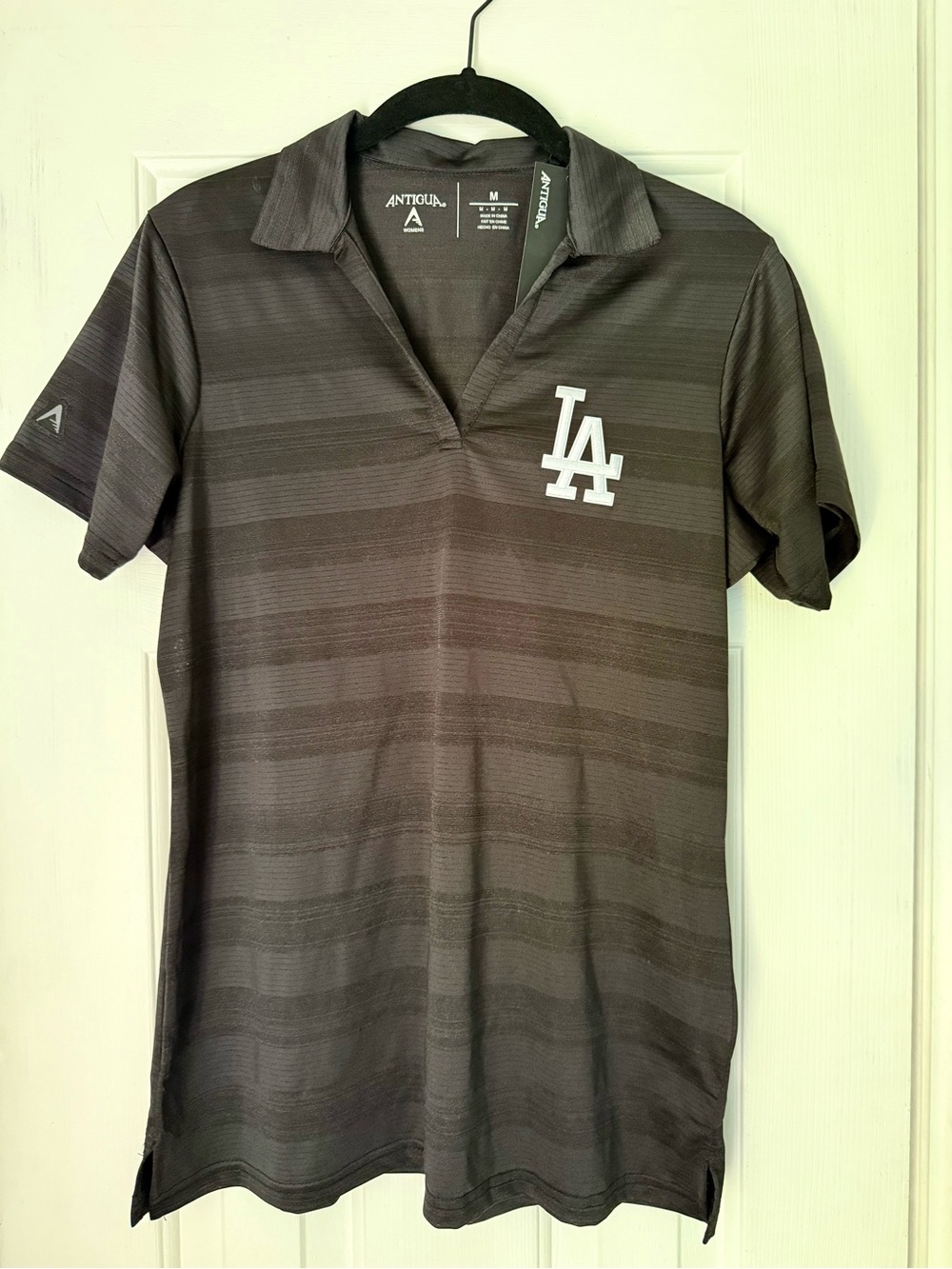 New women’s Antigua LA Dodgers Black Striped Polo